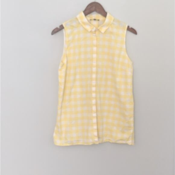 Women's Lafayette 148 Yellow Gingham Tank Button Up Small Cotton Spandex - Picture 6 of 9